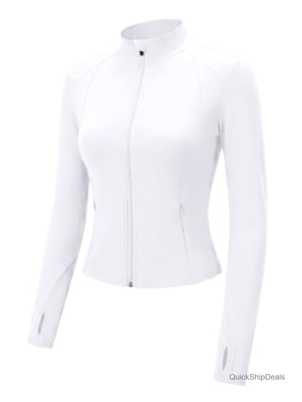 Cropped Athletic Zip Up Jacket with Thumbholes Lightweight Slim Fit Activewear